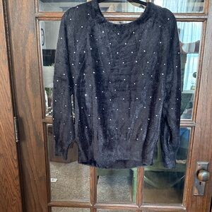 Express Black Eyelash Knit‎ Rhinestone Embellished Fuzzy Sweater Large 28261430